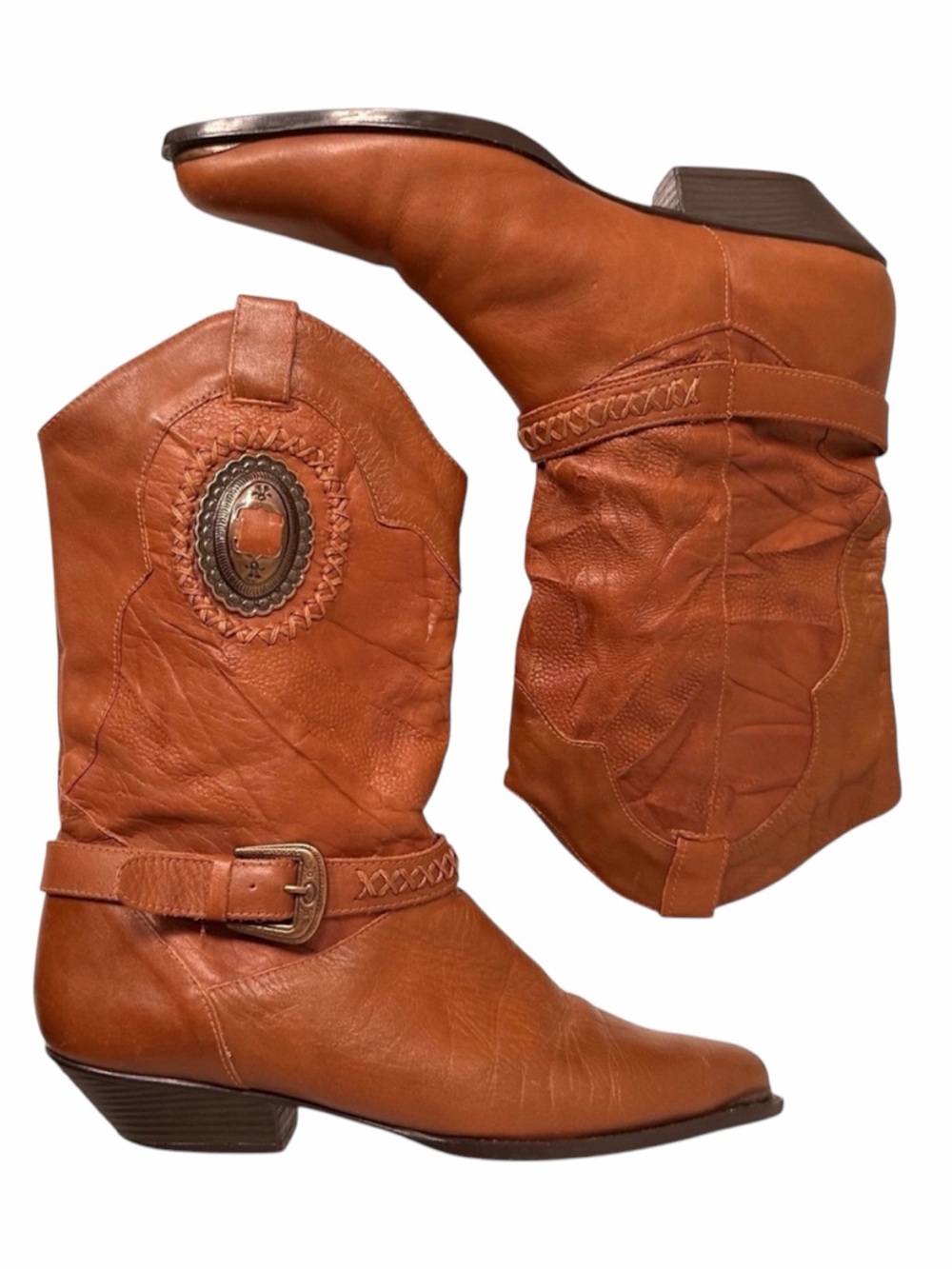 Premiere Collection Concho Leather Western Boots 8 Brazil